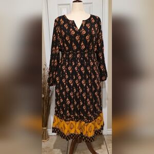 Maurices Black and Gold Patterned Long Sleeve Dress